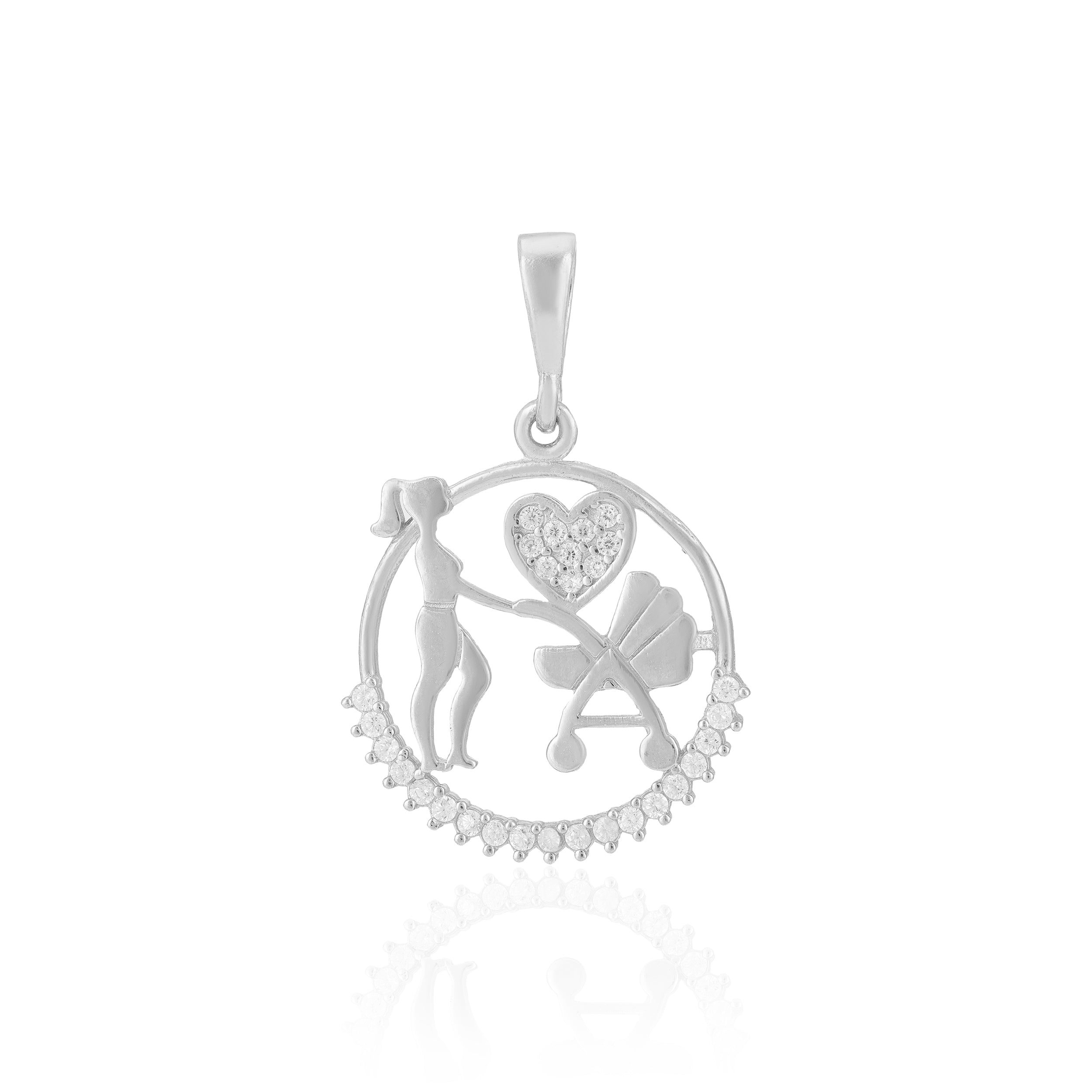 Nurturing Mom 925 Rhodium Plated Baby Stroller Pendants