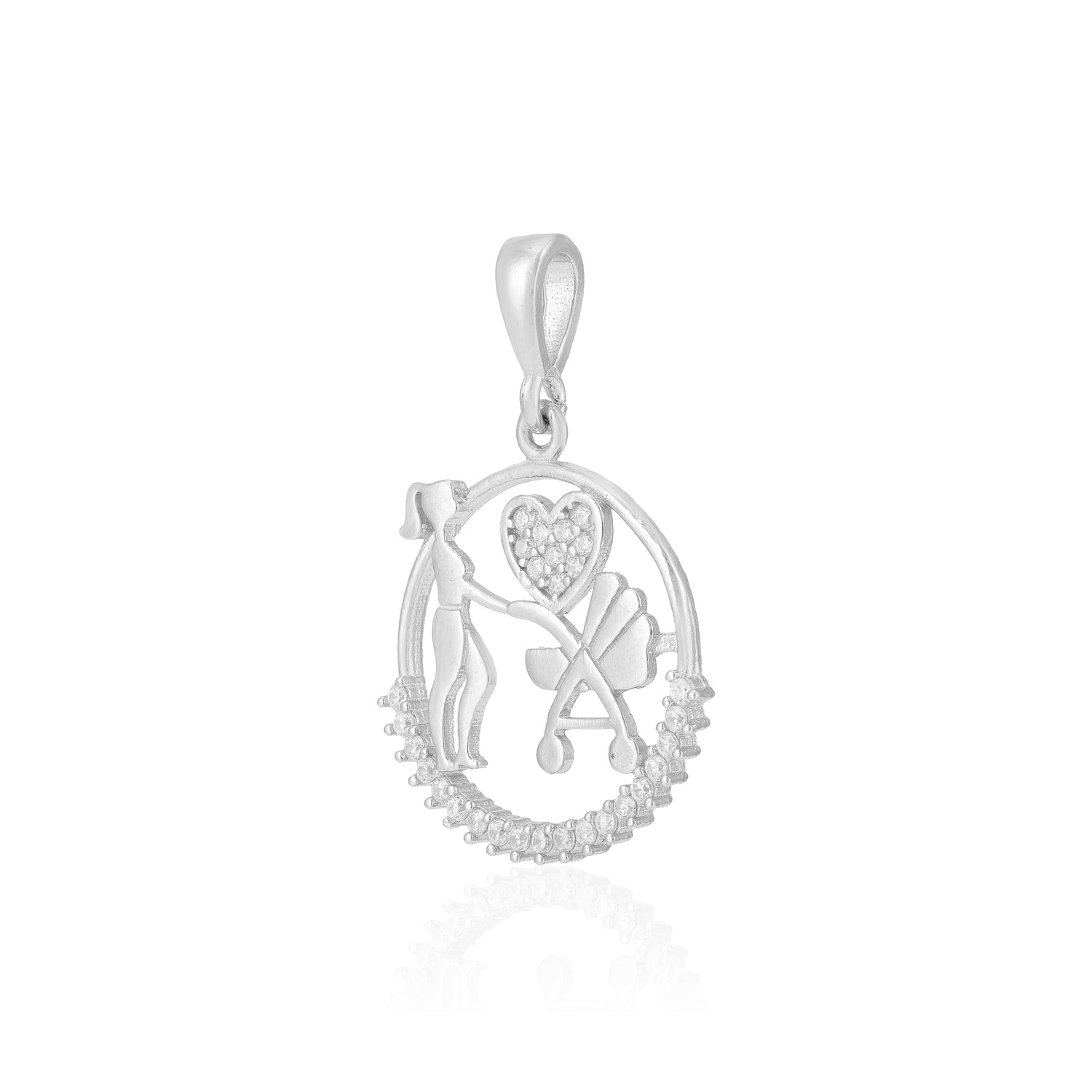 Nurturing Mom 925 Rhodium Plated Baby Stroller Pendants