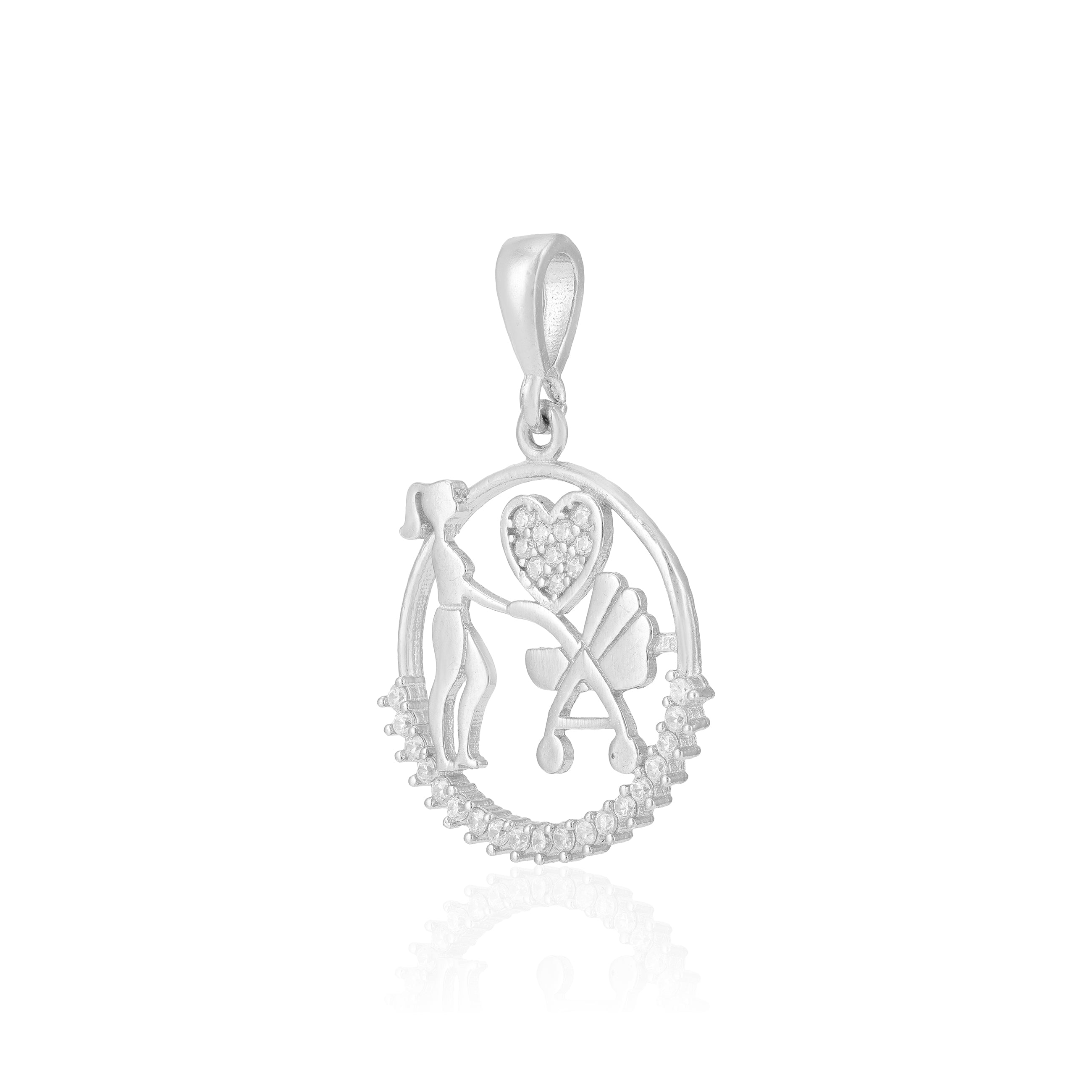 Nurturing Mom 925 Rhodium Plated Baby Stroller Pendants