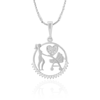 Nurturing Mom 925 Rhodium Plated Baby Stroller Pendants