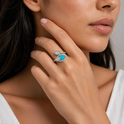 Ocean-Inspired Marquise Blue Enamel Silver Ring