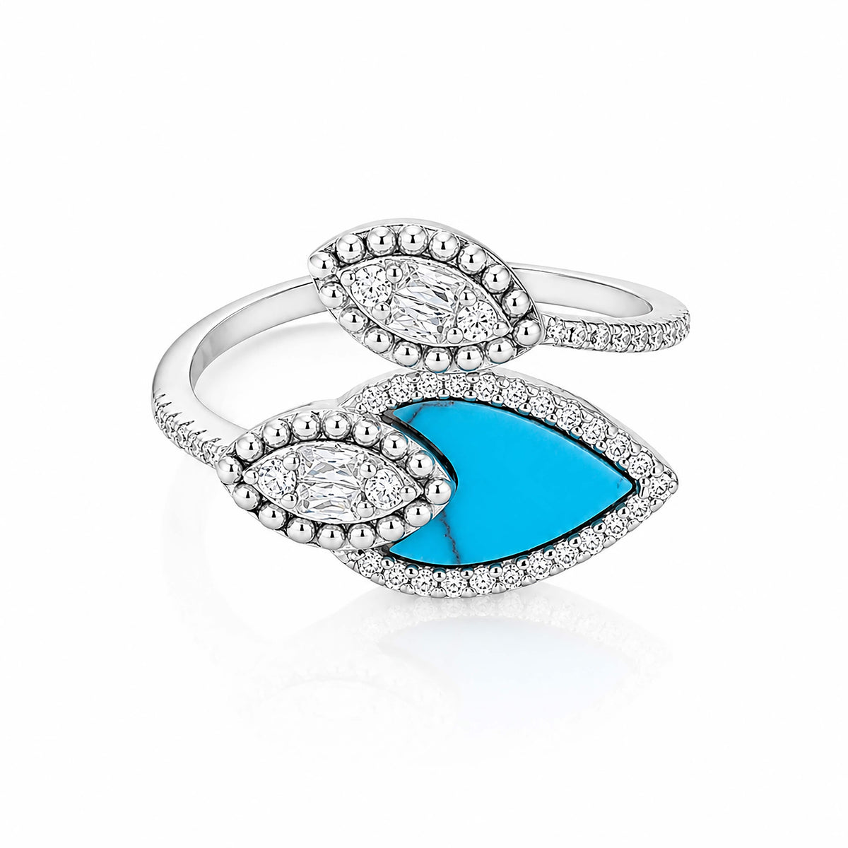Ocean-Inspired Marquise Blue Enamel Silver Ring