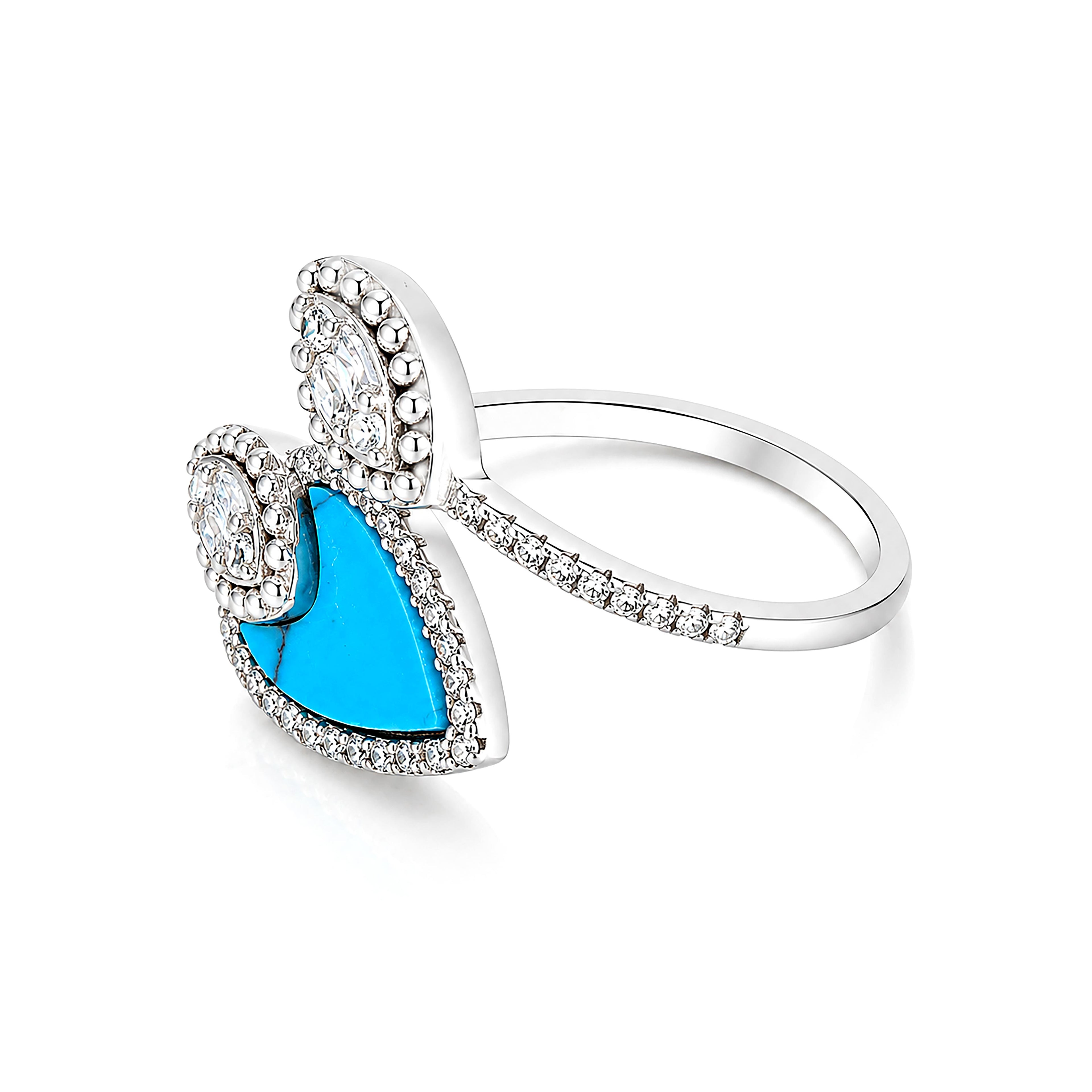 Ocean-Inspired Marquise Blue Enamel Silver Ring