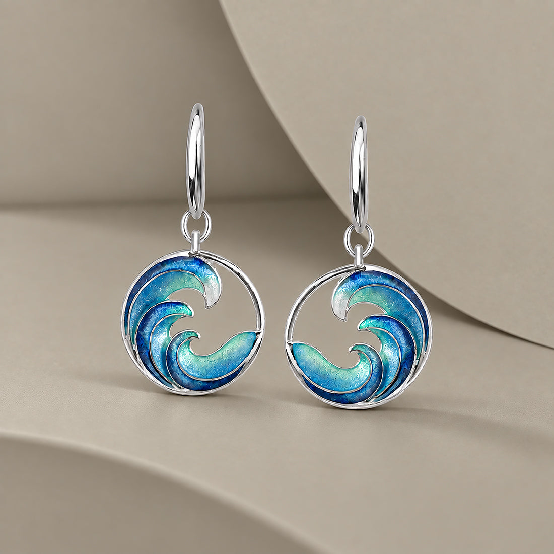Ocean Breeze Flowing Wave Rhodium Plated Earrings