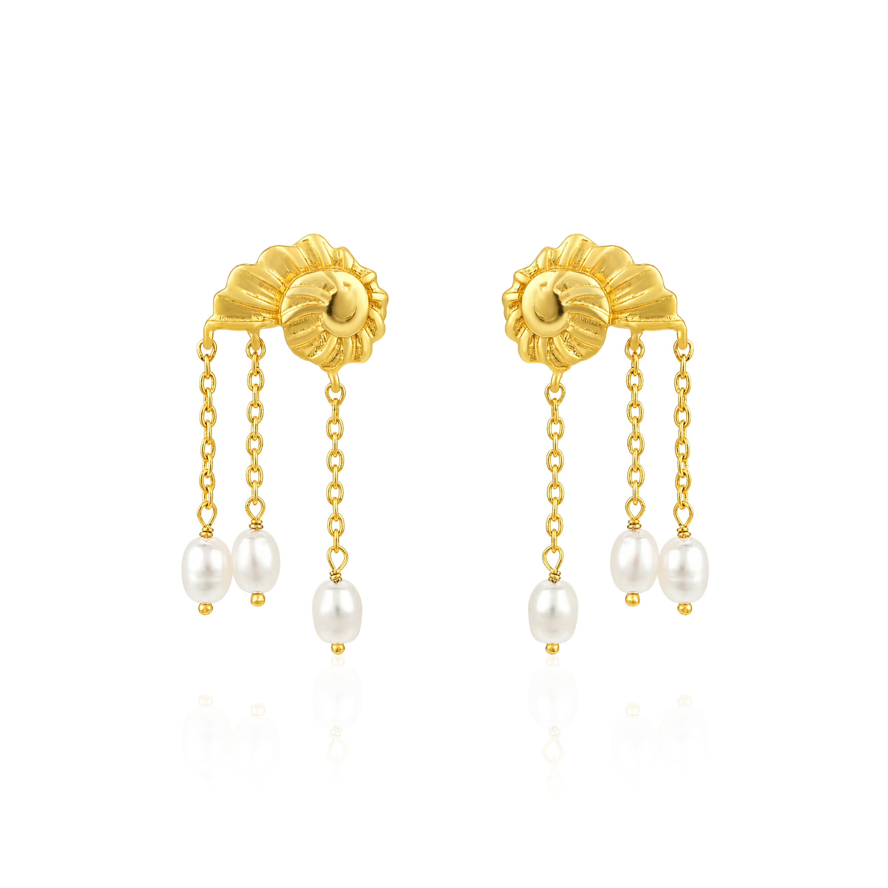 Ocean Shell 925 Sterling Silver Pearl Chain Earrings