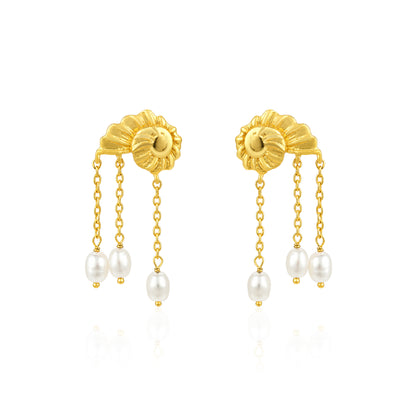 Ocean Shell 925 Sterling Silver Pearl Chain Earrings