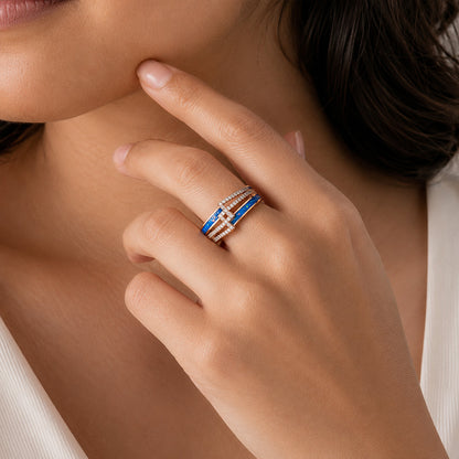 Ocean Sparkle 925 Sterling Silver Crystal Wave Ring