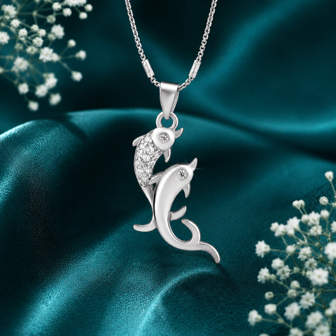 Ocean Love Dual Dolphin 925 Sterling Silver Pendant for women