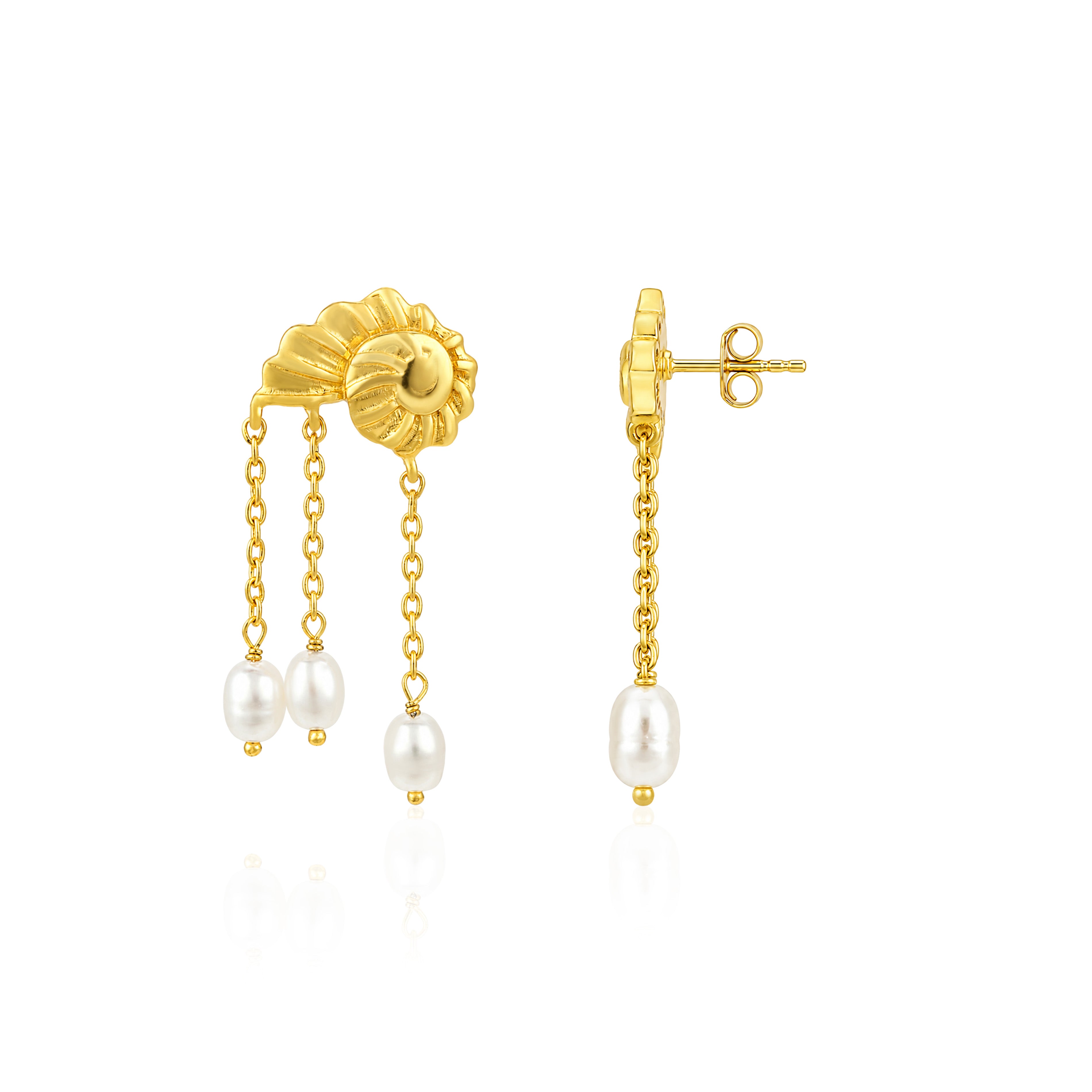 Ocean Shell 925 Sterling Silver Pearl Chain Earrings
