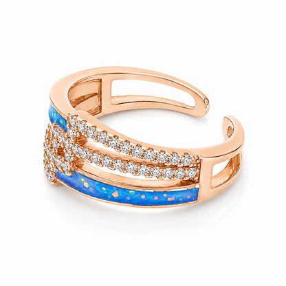 Ocean Sparkle 925 Sterling Silver Crystal Wave Ring