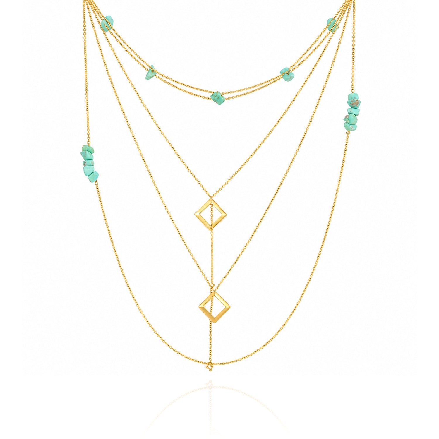 Ocean Stone Cascade Golden Multi Strand Pendant Chain