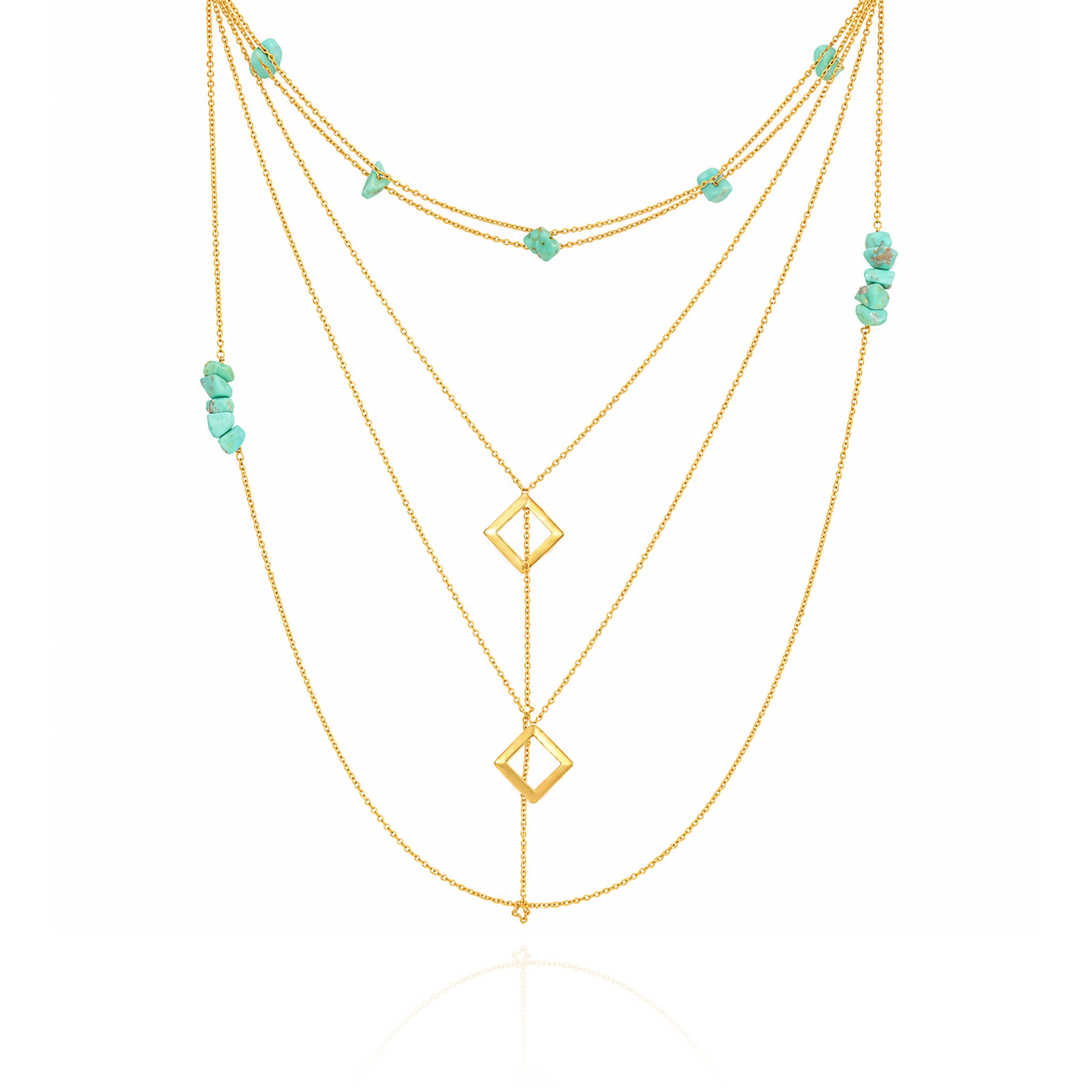 Ocean Stone Cascade Golden Multi Strand Pendant Chain