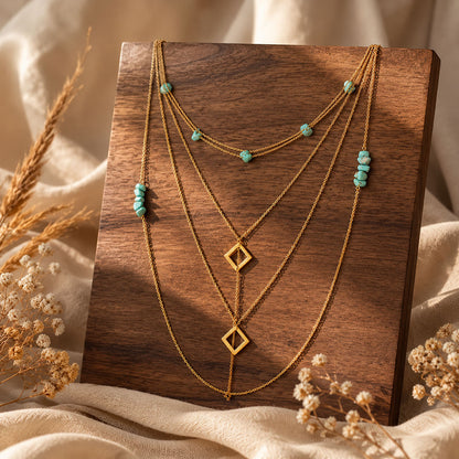 Ocean Stone Cascade Golden Multi Strand Pendant Chain