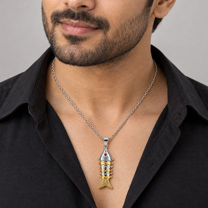 Oceanic Charm 925 Sterling Silver Two-Tone Fish Pendant