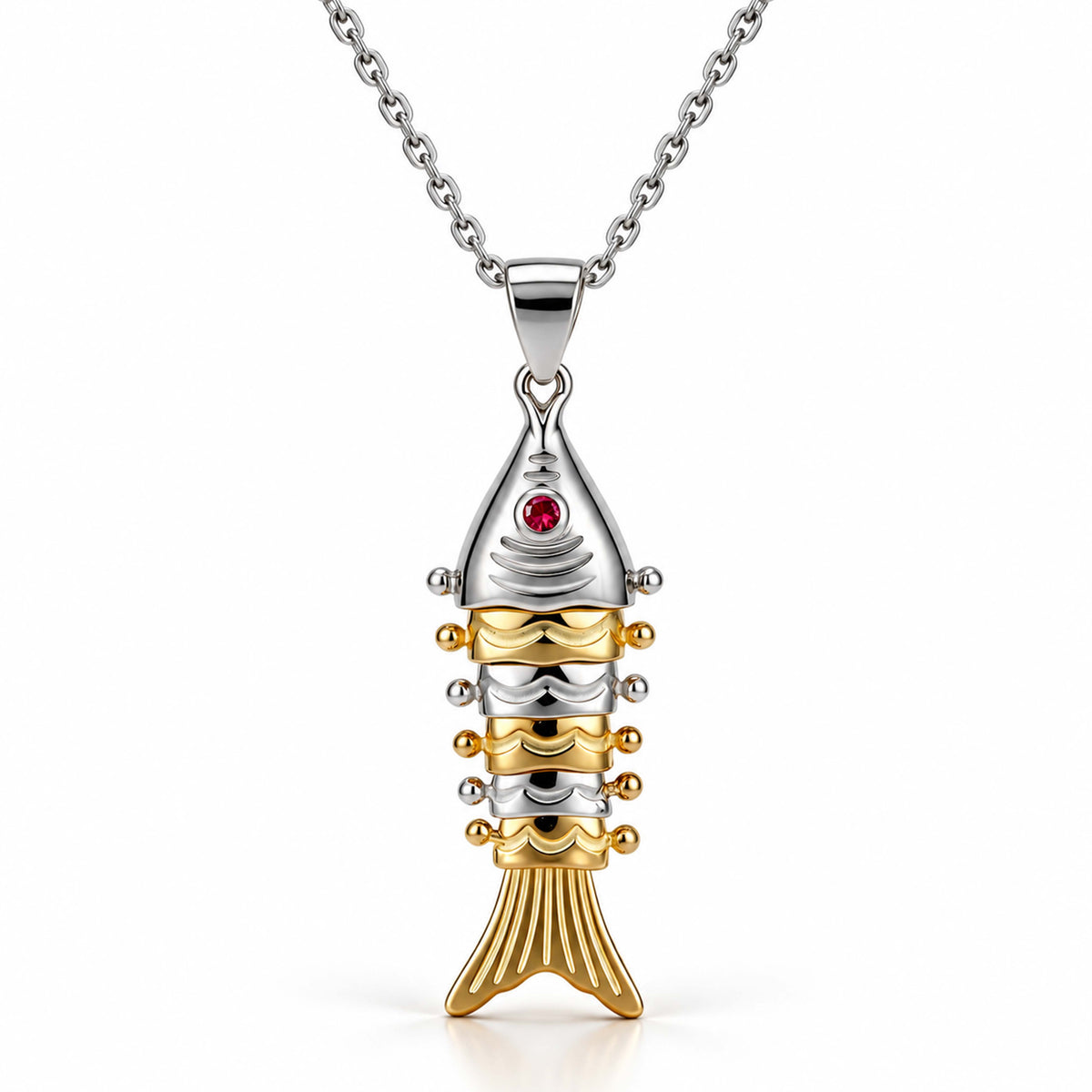 Oceanic Charm 925 Sterling Silver Two-Tone Fish Pendant