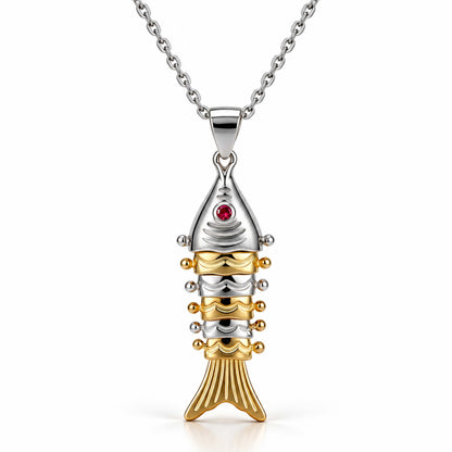Oceanic Charm 925 Sterling Silver Two-Tone Fish Pendant