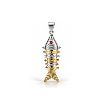 Oceanic Charm 925 Sterling Silver Two-Tone Fish Pendant