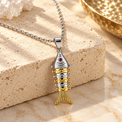 Oceanic Charm 925 Sterling Silver Two-Tone Fish Pendant