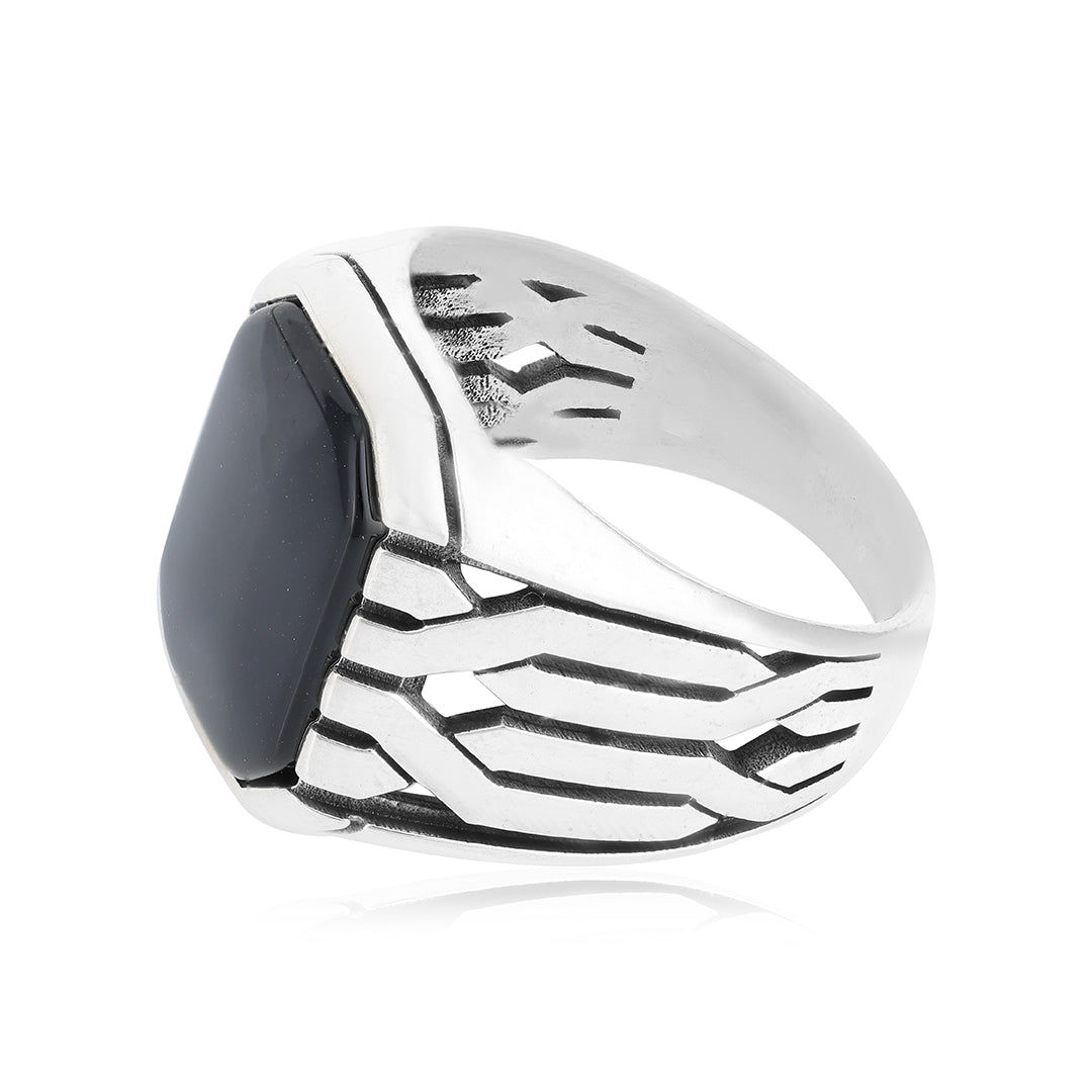 Octa 925 Black Agate Cross Pattern Ring