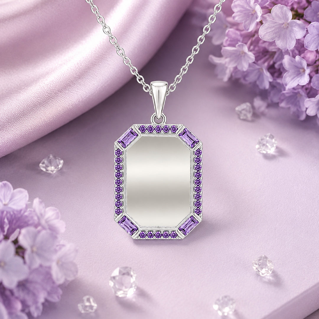 Octagon Halo Sparkle 925 Sterling Silver Personalised Pendant for Men
