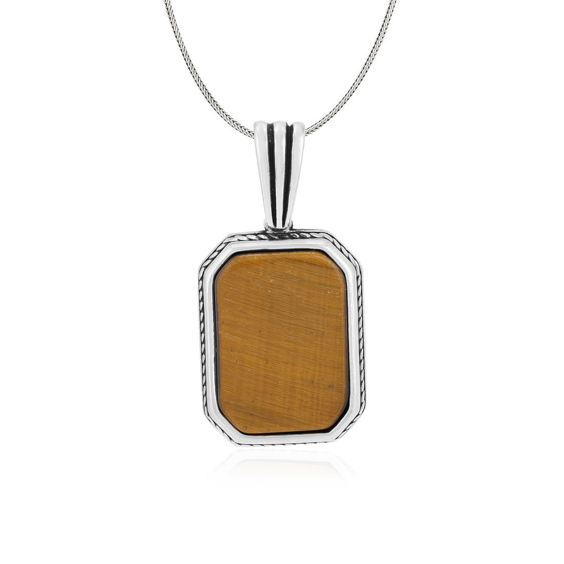 Octagonal Tiger Eye  Oxidised Pendant