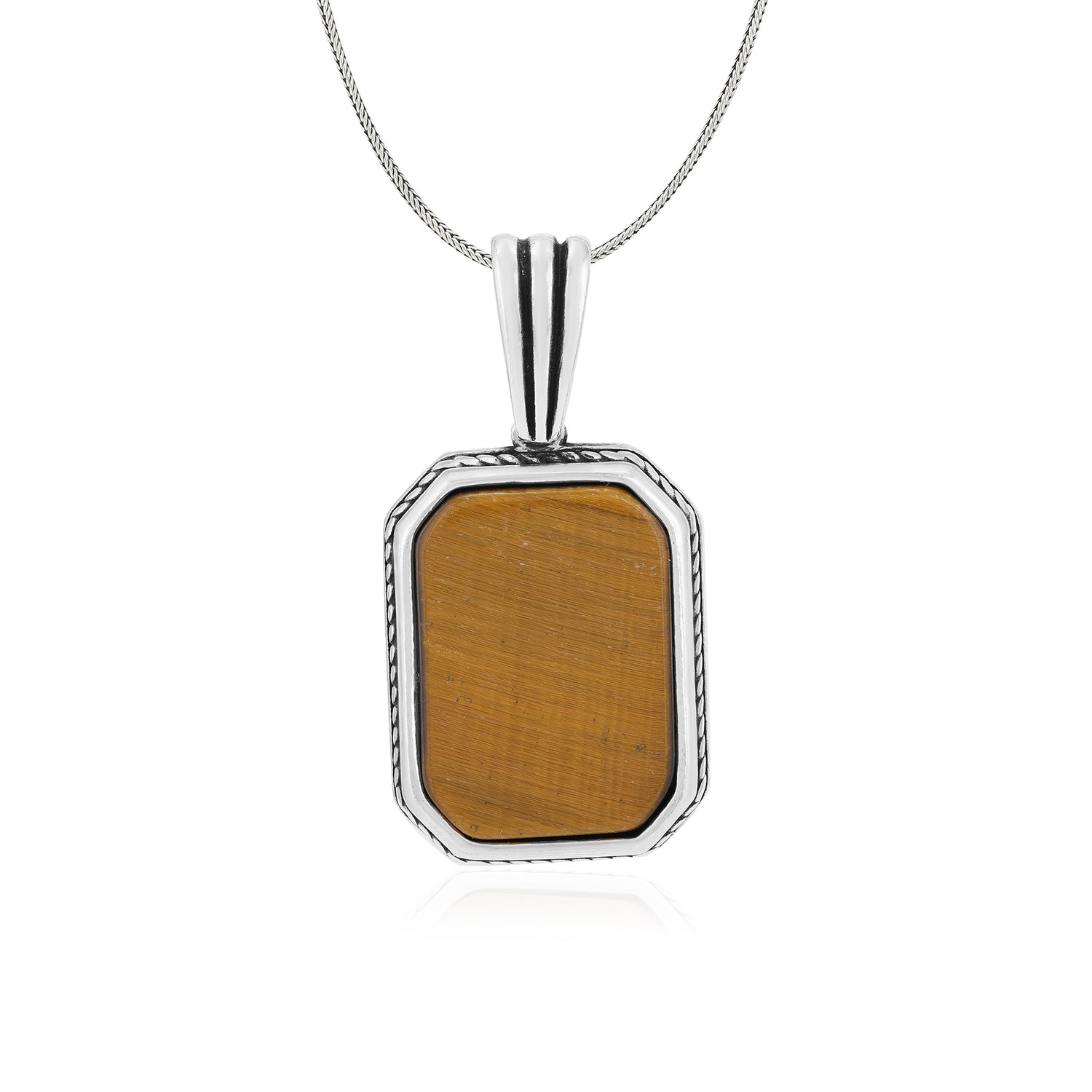 Octagonal Tiger Eye  Oxidised Pendant