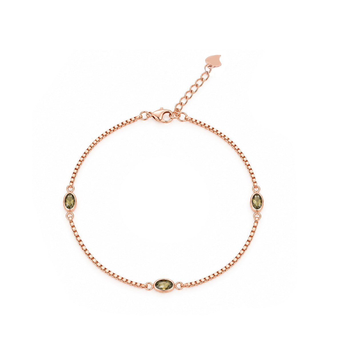 Olive Green Gemstone Box Chain Sterling Silver Bracelet