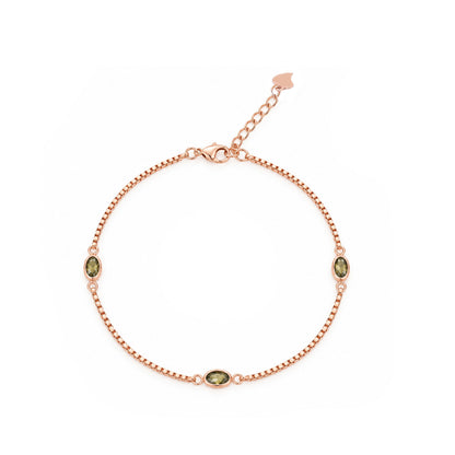 Olive Green Gemstone Box Chain Sterling Silver Bracelet