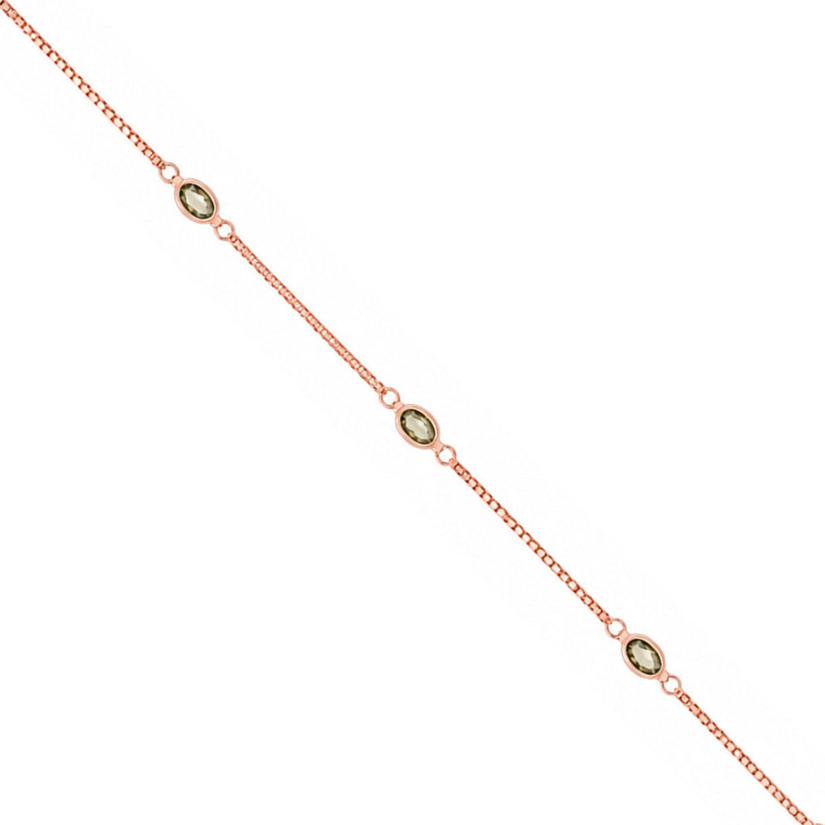Olive Green Gemstone Box Chain Sterling Silver Bracelet