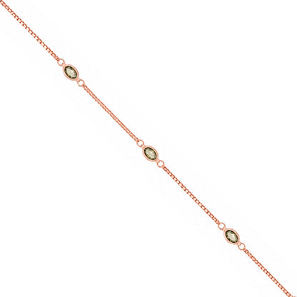 Olive Green Gemstone Box Chain Sterling Silver Bracelet