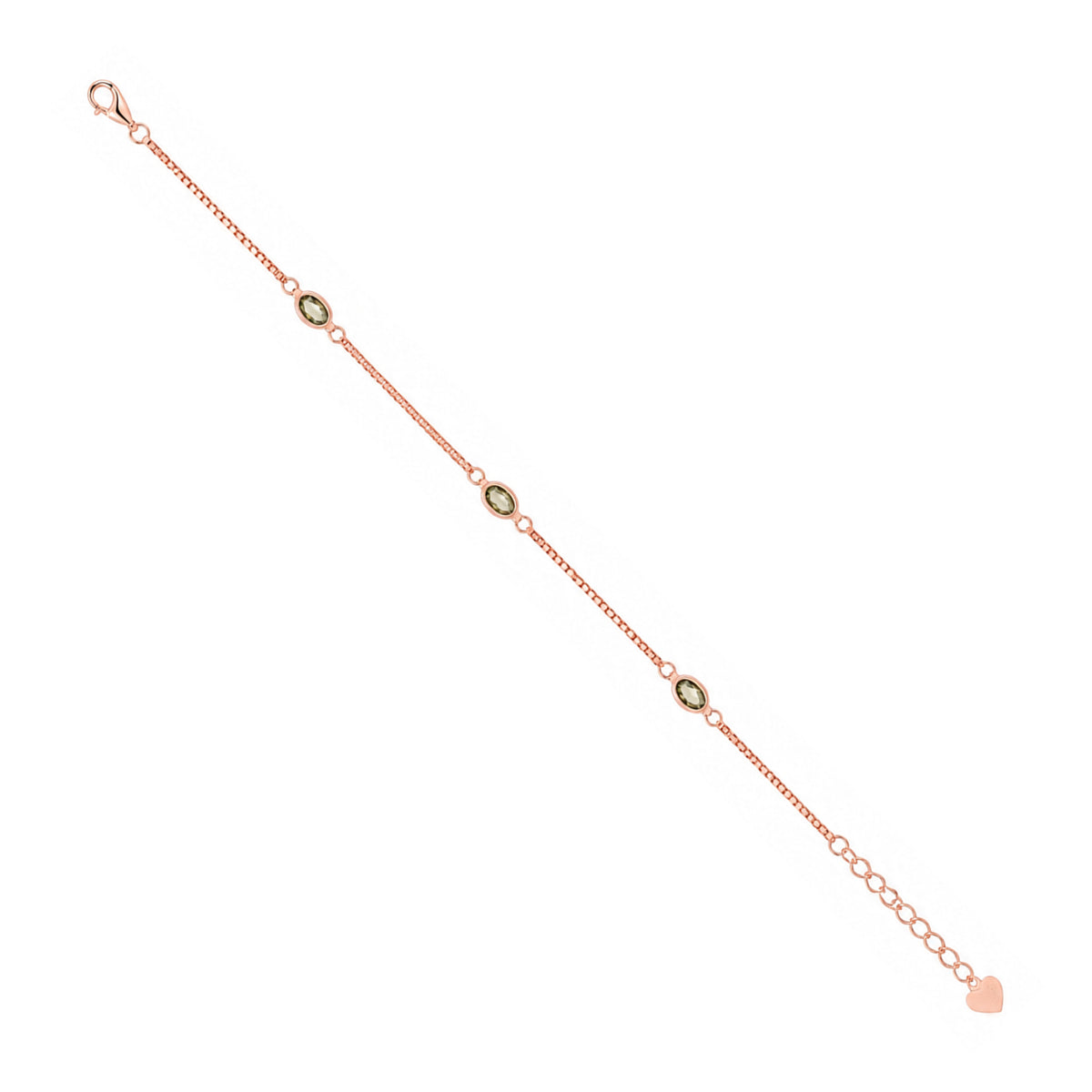 Olive Green Gemstone Box Chain Sterling Silver Bracelet