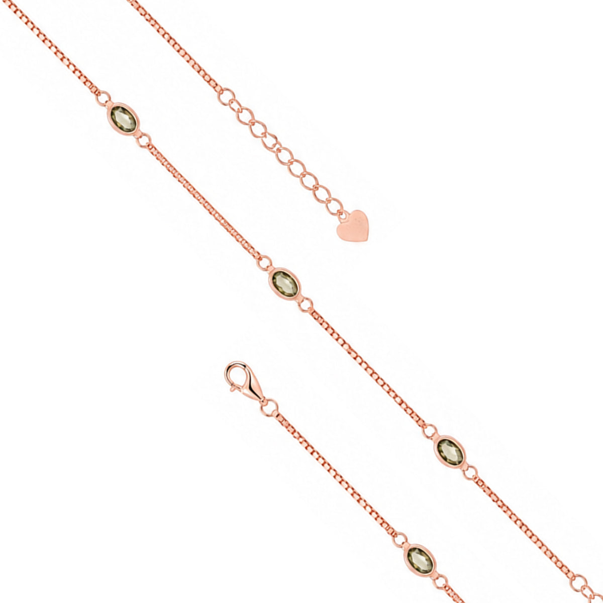 Olive Green Gemstone Box Chain Sterling Silver Bracelet