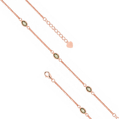 Olive Green Gemstone Box Chain Sterling Silver Bracelet