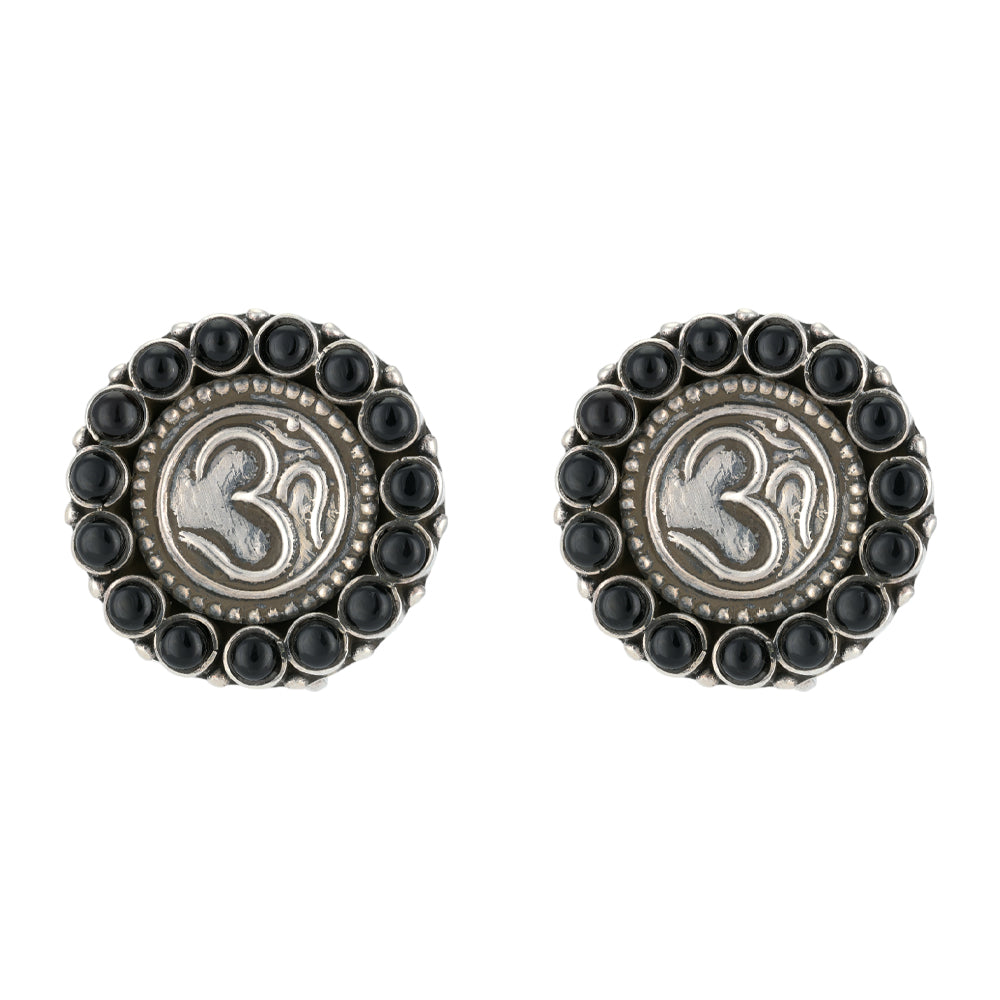 Om Centered Black Accent 925 Oxidised Earrings