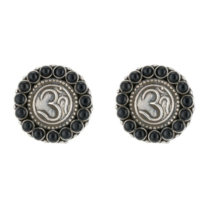 Om Centered Black Accent 925 Oxidised Earrings