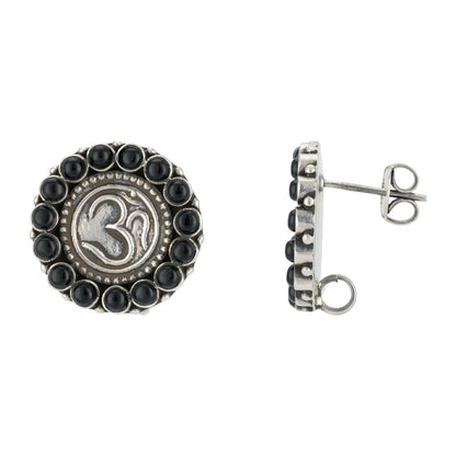 Om Centered Black Accent 925 Oxidised Earrings