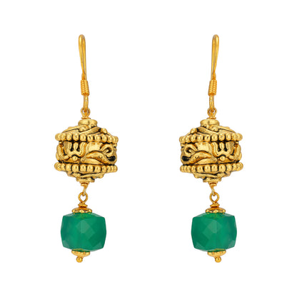 Om Reverence 925 Karat Green Beads Droplet Gold Plated Earrings