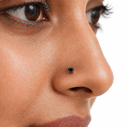 Onyx Black Geometric Silver Nose Ring