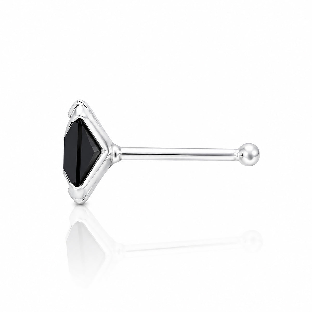 Onyx Black Geometric Silver Nose Ring