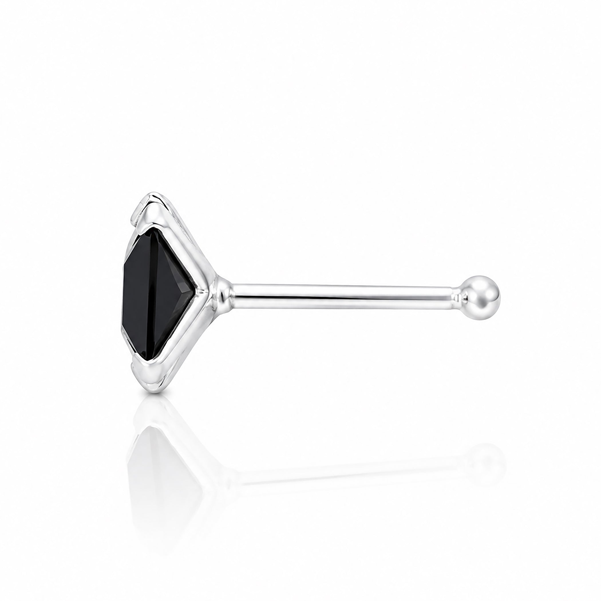 Onyx Black Geometric Silver Nose Ring