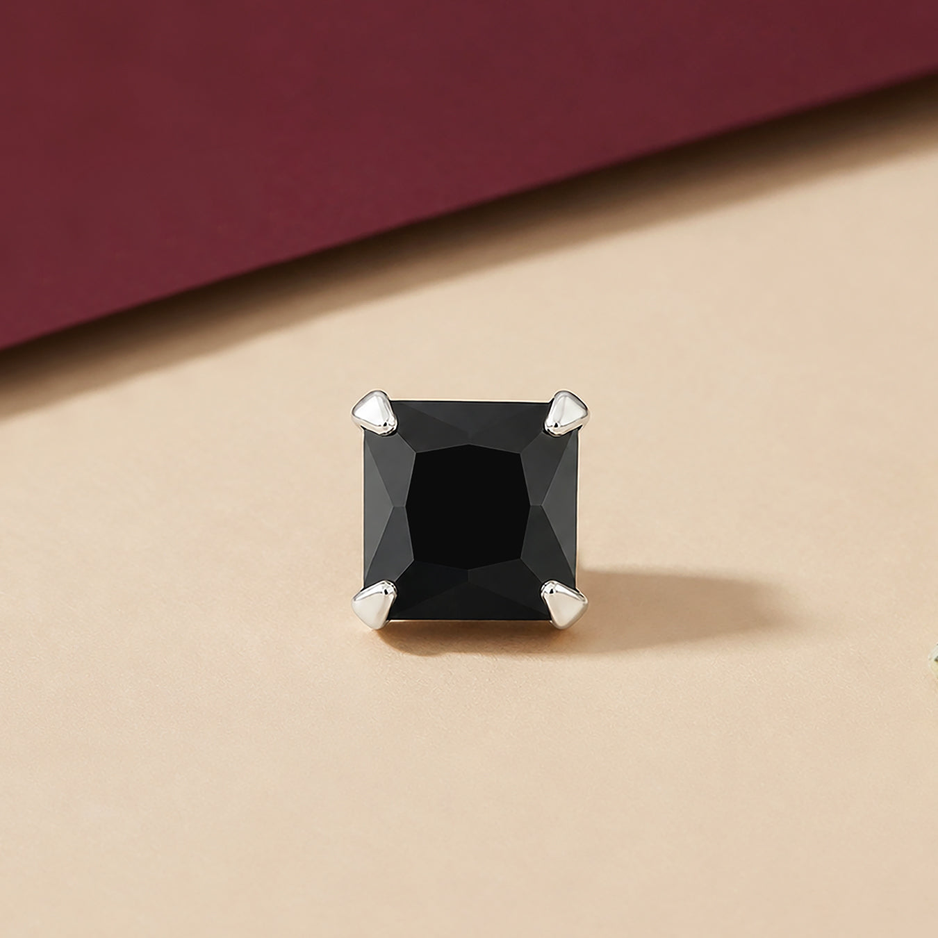 Onyx Black Geometric Silver Nose Ring