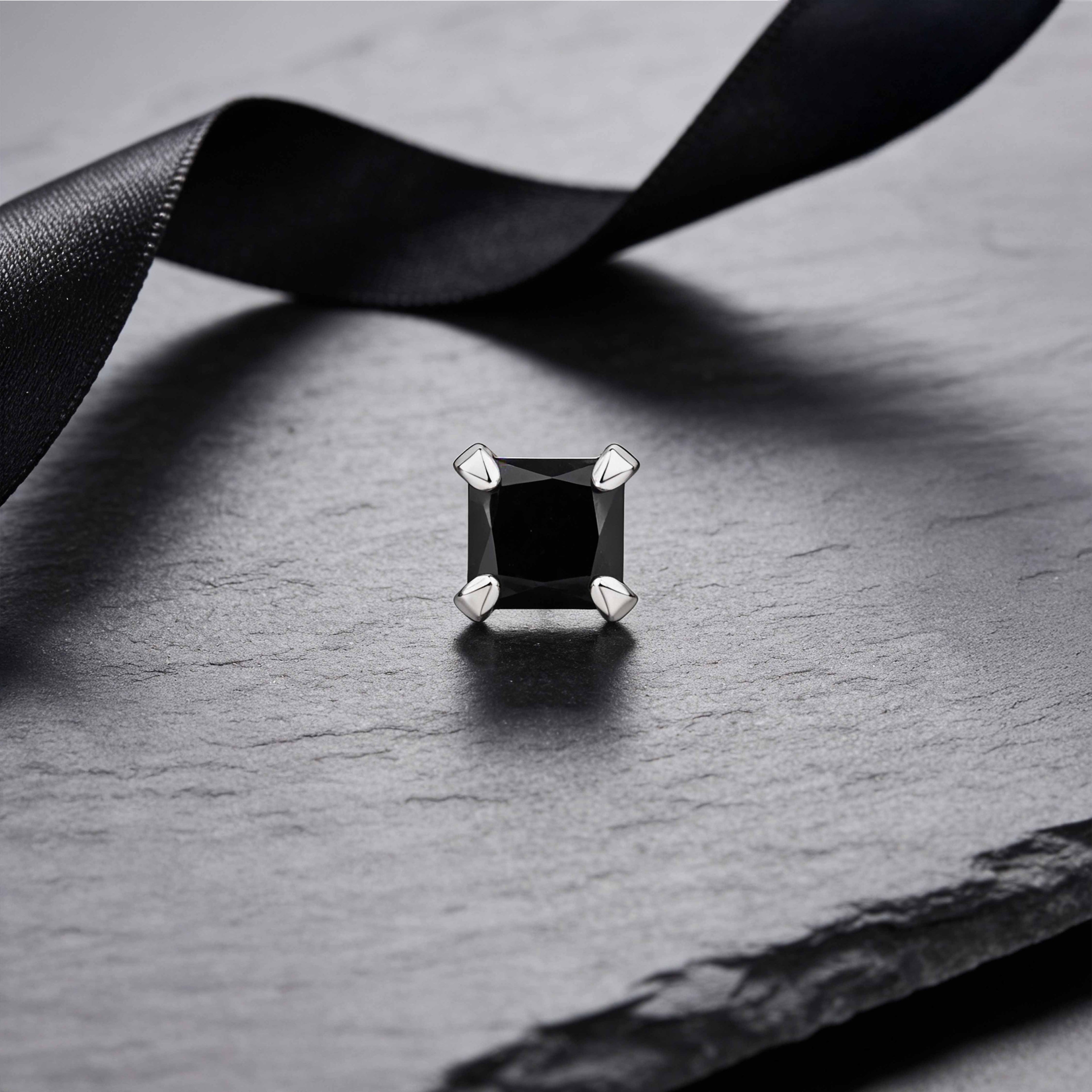 Onyx Princess Cut Black Gemstone Silver Nose Pin