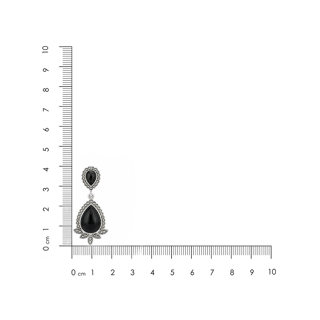 Onyx Royale 925 Sterling Silver Floral Statement Earrings