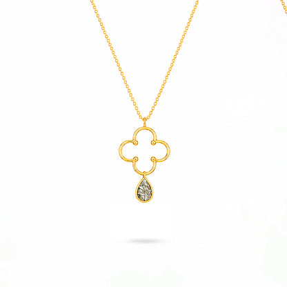 Open Clover Rutilated Quartz Silver Pendant Chain
