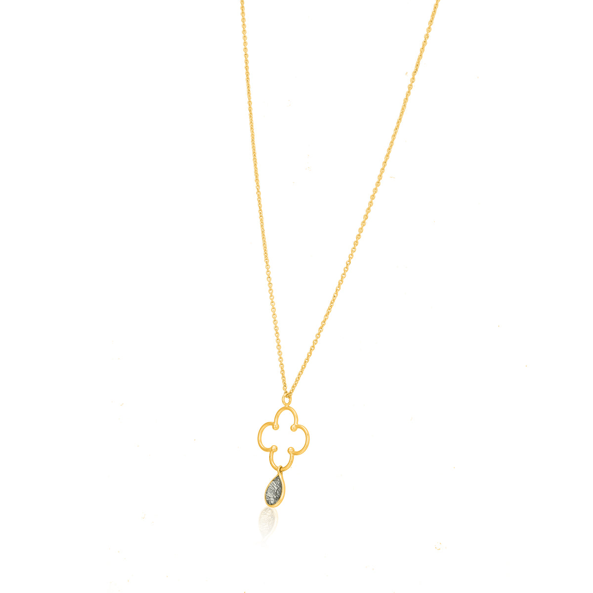 Open Clover Rutilated Quartz Silver Pendant Chain