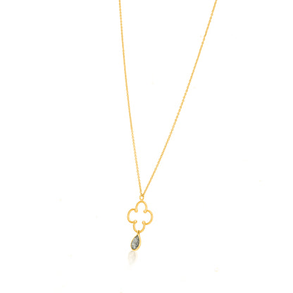 Open Clover Rutilated Quartz Silver Pendant Chain