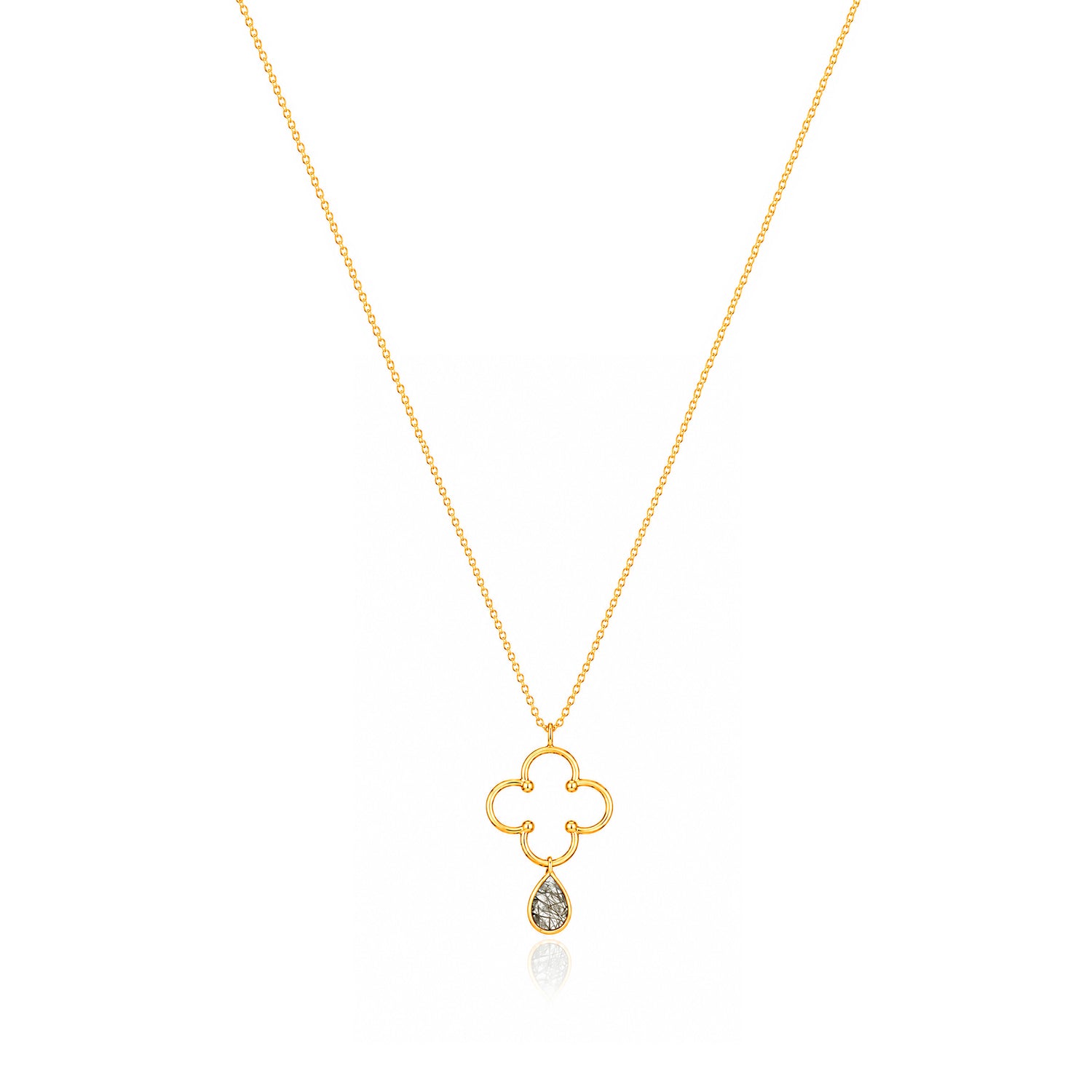 Open Clover Rutilated Quartz Silver Pendant Chain