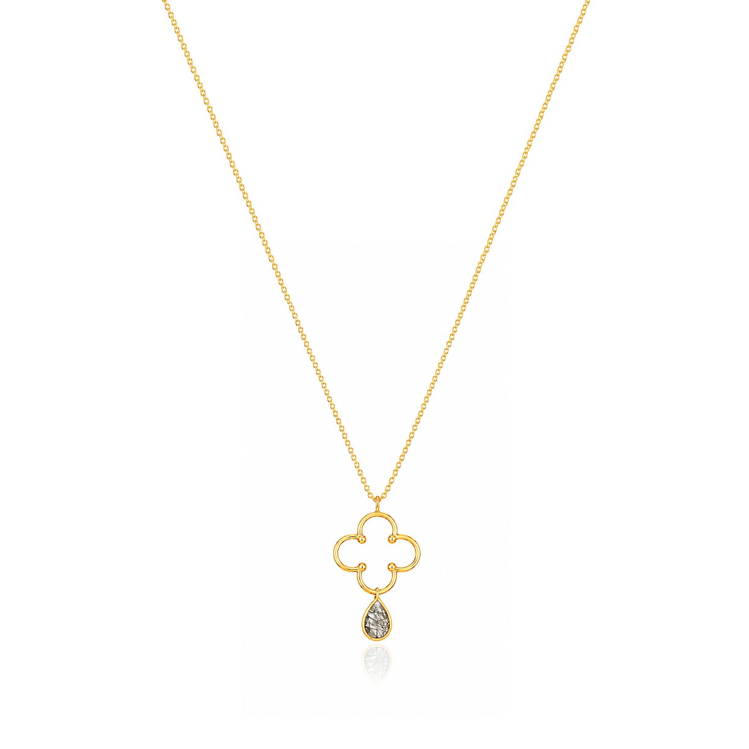 Open Clover Rutilated Quartz Silver Pendant Chain