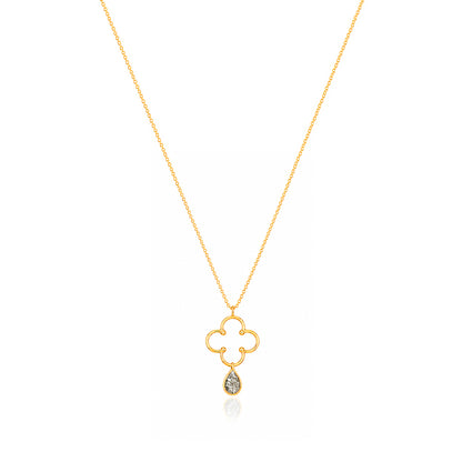 Open Clover Rutilated Quartz Silver Pendant Chain