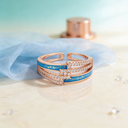 Open Cuff Blue Opal 925 Sterling Silver Rose Gold Ring for Women